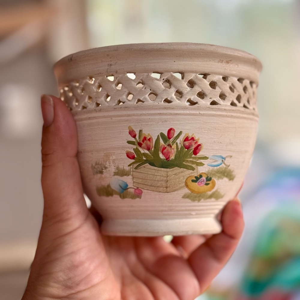 Artisan Ceramic Planter with Floral Design